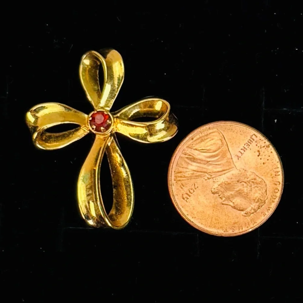 Vintage Goldtone Cross Pendant with Red Center Accent